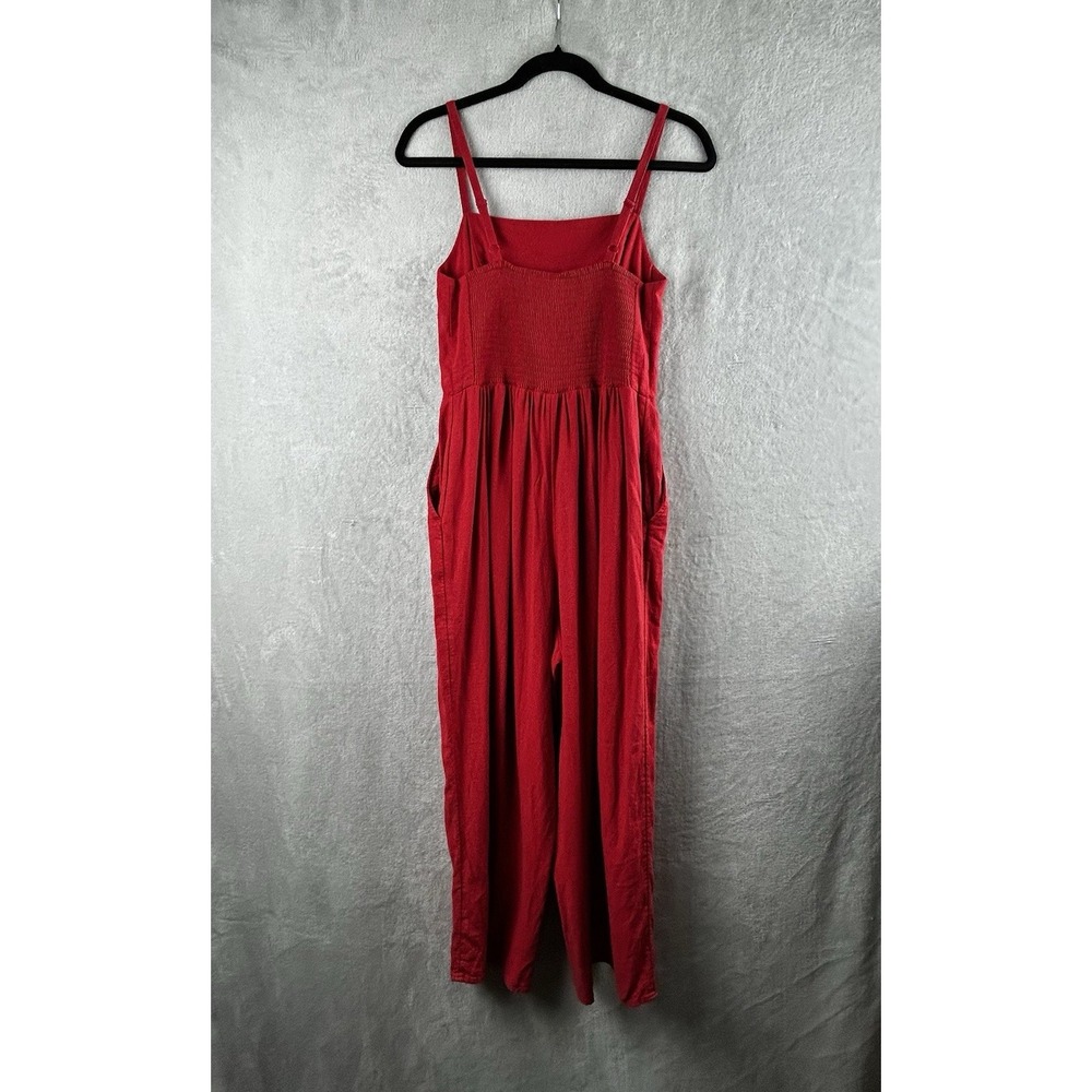 Old Navy Jumpsuit Womens Small Red Linen Blend Wide Leg Crop Spaghetti Strap - Picture 2 of 6